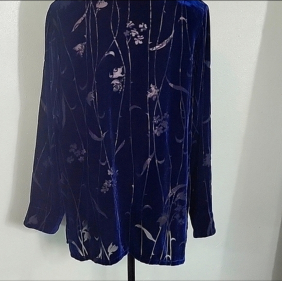 Yi Lin Vintage Silk Blend Burnout Velvet Button Down Blouse - Picture 5 of 7